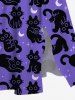 Plus Size Cats Star Moon Print Split Midi Dress -  