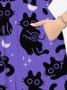 Robe midi fendue grande taille à imprimé chats, étoiles et lune - Pourpre  2X