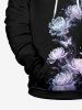 Plus Size Valentine's Day Rose Flowers Butterfly Print Pocket Drawstring Hoodie For Men -  