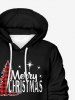 Plus Size Christmas Tree Plaid Print Pocket Drawstring Hoodie For Men -  