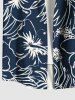 Chemise hawaïenne grande taille pour homme, à imprimé feuilles tropicales et fleurs d'hibiscus, boutons et poche. - Bleu Marine 6XL
