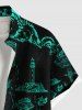 Plus Size Pirate Ship Rudder Fish Cruise Film Style Print Buttons Pocket Hawaii Shirt For Men -  