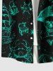 Chemise hawaïenne grande taille pour homme, imprimée style film de pirates, avec gouvernail et poissons, boutons et poche. - Noir XL