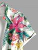 Plus Size Tropical Flowers Leaf Print Buttons Pocket Hawaii Shirt For Men -  