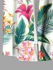 Plus Size Tropical Flowers Leaf Print Buttons Pocket Hawaii Shirt For Men -  