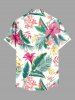 Plus Size Tropical Flowers Leaf Print Buttons Pocket Hawaii Shirt For Men -  