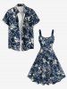 Plus Size Hibiscus Flowers Tropical Leaf Print Hawaii Tank Dress -  