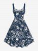 Plus Size Hibiscus Flowers Tropical Leaf Print Hawaii Tank Dress -  