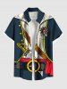 Plus Size Skull Ship Rudder Knife Pirate Costume Print Buttons Pocket Hawaii Shirt For Men -  