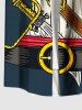 Plus Size Skull Ship Rudder Knife Pirate Costume Print Buttons Pocket Hawaii Shirt For Men -  