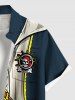 Plus Size Skull Ship Rudder Knife Pirate Costume Print Buttons Pocket Hawaii Shirt For Men -  