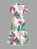 Robe midi hawaïenne fendue à imprimé fleurs tropicales et feuilles, grande taille - Blanc S
