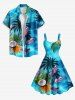 Plus Size Coconut Tree Flowers Leaf Print Hawaii Tank Dress -  