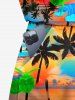 Plus Size Coconut Tree Cloud Colorful Sky Print Cinched Hawaii Romper -  