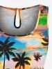 Plus Size Coconut Tree Cloud Colorful Sky Print Cinched Hawaii Romper -  