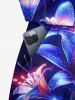 Plus Size Flowers Star Glitter 3D Print Cinched Hawaii Romper -  