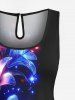 Plus Size Flowers Star Glitter 3D Print Cinched Hawaii Romper -  