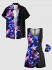 Plus Size Flowers Star Glitter 3D Print Cinched Hawaii Romper -  