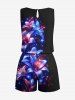 Plus Size Flowers Star Glitter 3D Print Cinched Hawaii Romper -  