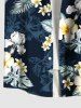 Plus Size Hibiscus Flowers Tropical Leaf Print Buttons Pocket Hawaii Shirt For Men -  