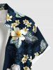 Plus Size Hibiscus Flowers Tropical Leaf Print Buttons Pocket Hawaii Shirt For Men -  
