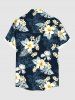 Plus Size Hibiscus Flowers Tropical Leaf Print Buttons Pocket Hawaii Shirt For Men -  