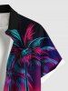 Plus Size Coconut Tree Ombre Colorblock Print Buttons Pocket Hawaii Shirt For Men -  