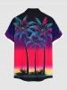 Plus Size Coconut Tree Ombre Colorblock Print Buttons Pocket Hawaii Shirt For Men -  