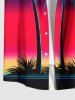 Plus Size Coconut Tree Ombre Colorblock Print Buttons Pocket Hawaii Shirt For Men -  