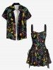 Dinosaur Coconut Tree Pineapple Juice Print Lace Up Hawaii Tank Dress -  