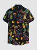 Plus Size Dinosaur Coconut Tree Pineapple Juice Print Buttons Pocket Hawaii Shirt For Men -  