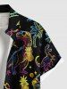 Plus Size Dinosaur Coconut Tree Pineapple Juice Print Buttons Pocket Hawaii Shirt For Men -  