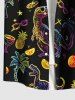 Plus Size Dinosaur Coconut Tree Pineapple Juice Print Buttons Pocket Hawaii Shirt For Men -  