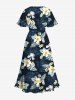 Plus Size Hibiscus Flowers Tropical Leaf Print Split Hawaii Midi Dress -  
