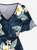 Plus Size Hibiscus Flowers Tropical Leaf Print Split Hawaii Midi Dress -  