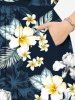 Plus Size Hibiscus Flowers Tropical Leaf Print Split Hawaii Midi Dress -  
