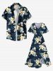 Plus Size Hibiscus Flowers Tropical Leaf Print Split Hawaii Midi Dress -  