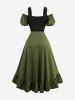 Plus Size Button High Low Asymmetric 2 in 1 Corset Vintage Dress -  