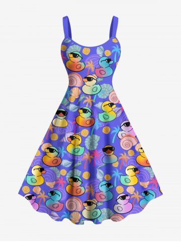 Robe débardeur hawaïenne grande taille à imprimé canards et noix de coco - PURPLE - XS