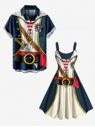 Skull Ship Rudder Knife Pirate Costume Print Plus Size Matching Hawaii Beach Outfit For Couples -  