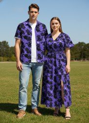 Cats Star Moon Print Plus Size Matching Outfit For Couples -  