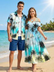 Coconut Tree Ombre Colorblock Print Plus Size Matching Hawaii Beach Outfit For Couples -  