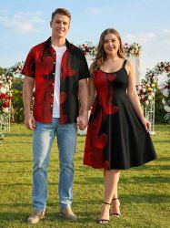 Valentine's Day Heart Ombre Colorblock Print Plus Size Matching Outfit For Couples -  
