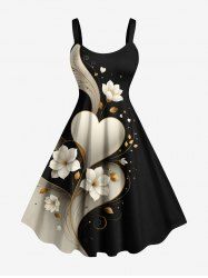 Robe trapèze grande taille à imprimé floral et cœur pour la Saint-Valentin - Noir M