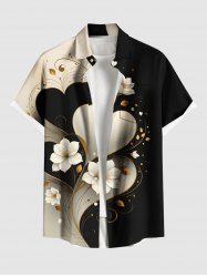Plus Size Flower Heart Print Valentines Button Pocket Shirt For Men -  
