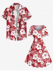 Hibiscus Flowers Tropical Leaf Print Plus Size Matching Hawaii Beach Outfit For Couples -  
