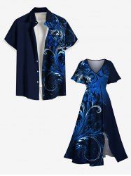 Flowers Leaf Print Plus Size Matching Hawaii Beach Outfit For Couples -  
