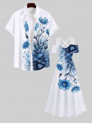 Flowers Leaf Print Plus Size Matching Hawaii Beach Outfit For Couples -  