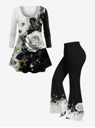 Valentine's Day Rose Flower Diamond Colorblock Print Plus Size Matching Set -  
