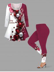 Christmas Tree Ball Candy Colorblock Print Plus Size Matching Set -  